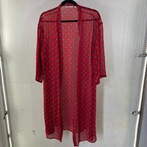 Uniqlo + Disney Beauty and the Beast sheer red & blue floral duster size XS